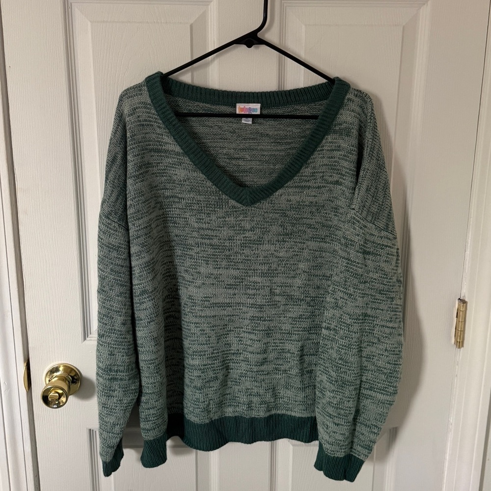 LuLaRoe Green Marled V Neck Oversized Sweater XL